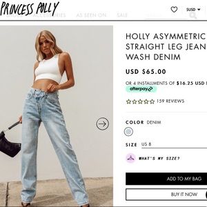 NWT PRINCESS POLLY ASYMMETRICAL JEANS SIZE 8